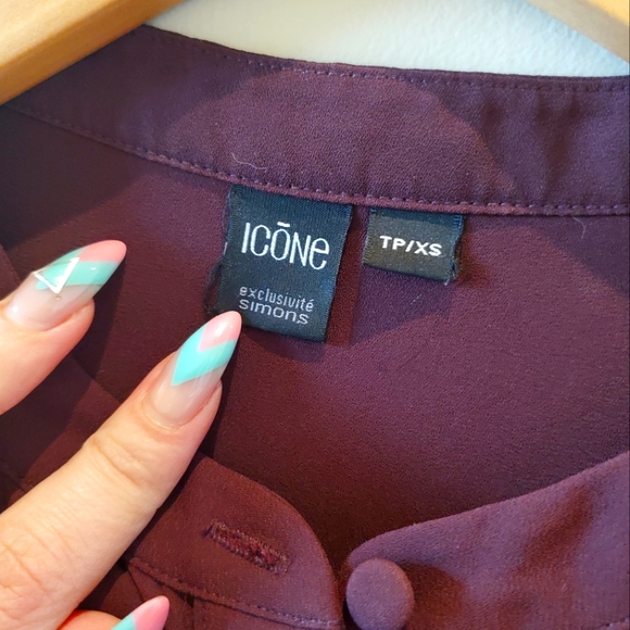 Icone (Simons) Sheer Burgundy Button Up Shirt with Black Beading (XS) - Picture 3 of 8